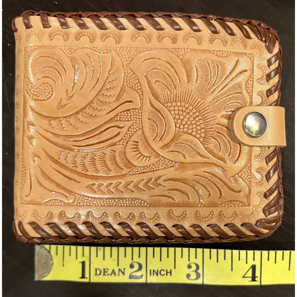 Vintage Western Hand-Tooled Real Leather‎ Wallet/Billfold Approx. 1960s
